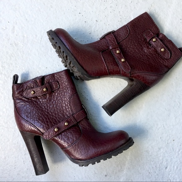 Tory Burch Shoes - Tory Burch Landers Plum Leather Moto Booties Boots